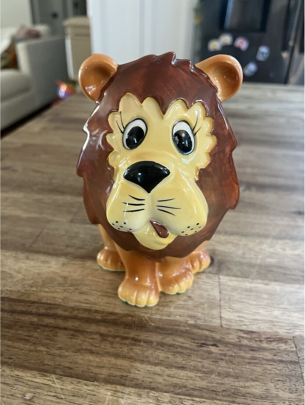 VTG Ceramic Lion Planter 6” Brown Glossy Pottery Safari Jungle Decor Retro
